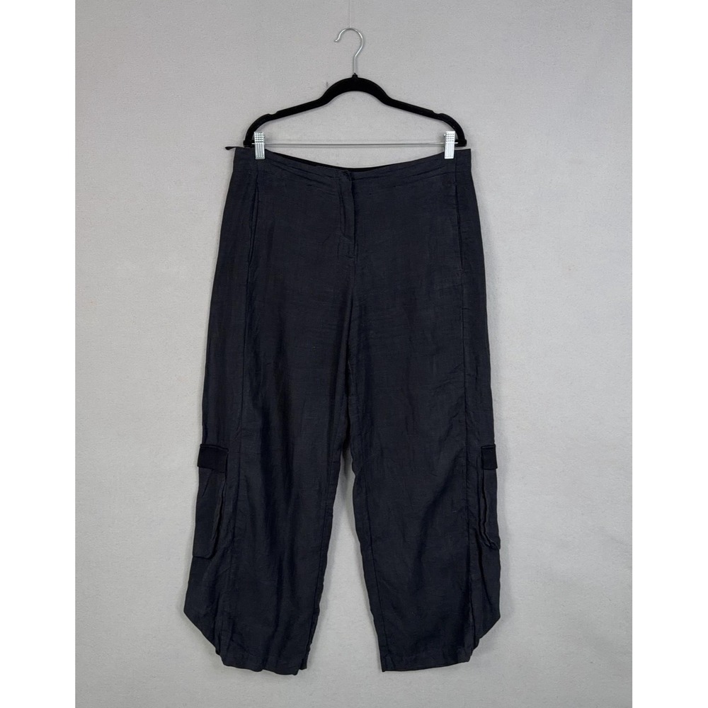 Annette Görtz Pants Womens 42/12 Black Linen Cargo Wide Leg Avant Garde Trousers